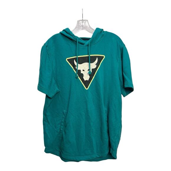 Under Armour Project Rock Hoodie Mens L Teal Short Sleeve Sweatshirt Pullover - Picture 1 of 8